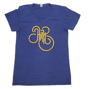 Hipfit Apparel Women's Blue Athletic Fit Gold Logo‎ Short Sleeve T-Shirt Large